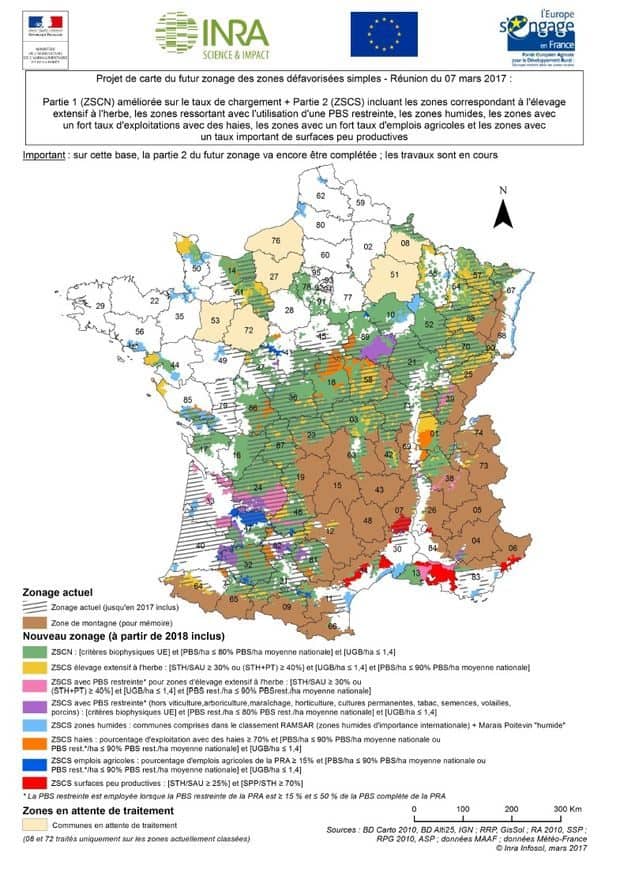 AFP Nouvelle carte des zones agricoles défavorisées.