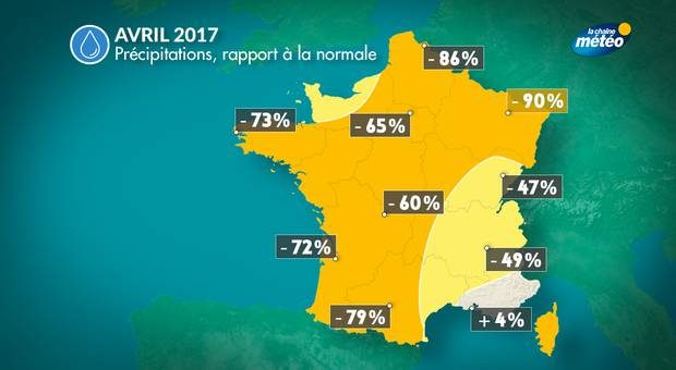 carte deficit pluvio avril 2017