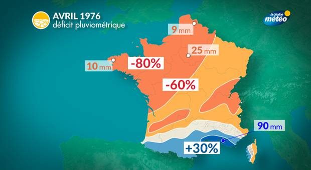 carte déficit pluviometrie avril 1976