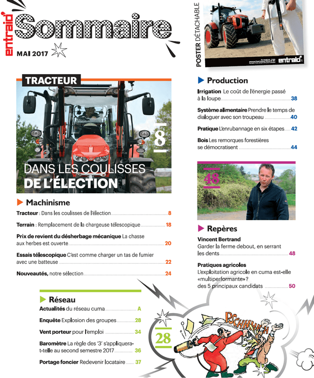 Voici le sommaire de mai Entraid Magazine des cuma et de l'agriculture de groupe.