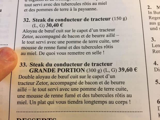 menu du restaurant Zetor