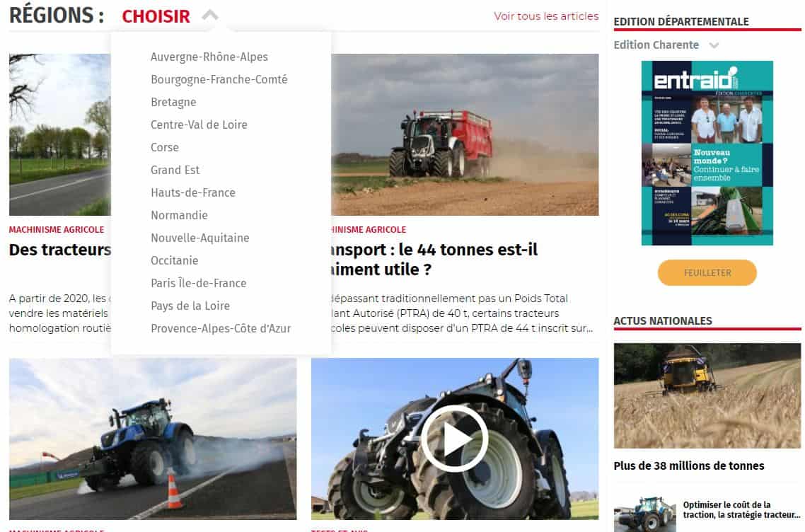 Site régional entraid.com l'information régionale agricole.