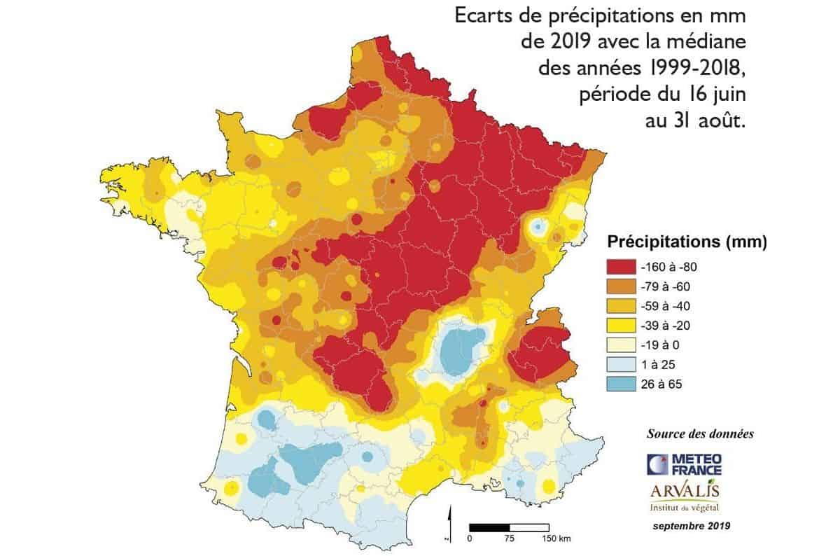 La carte indique que le stress hydrique a été marqué presque partout