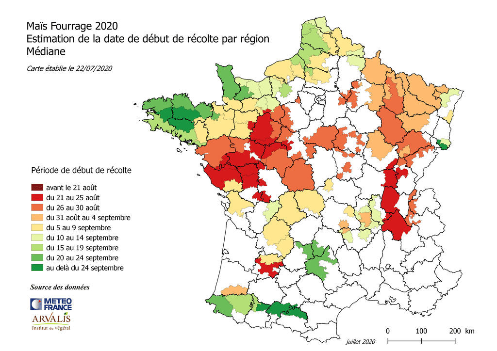 la carte établie au 22 juillet à partir des données de Météo France et Arvalis
