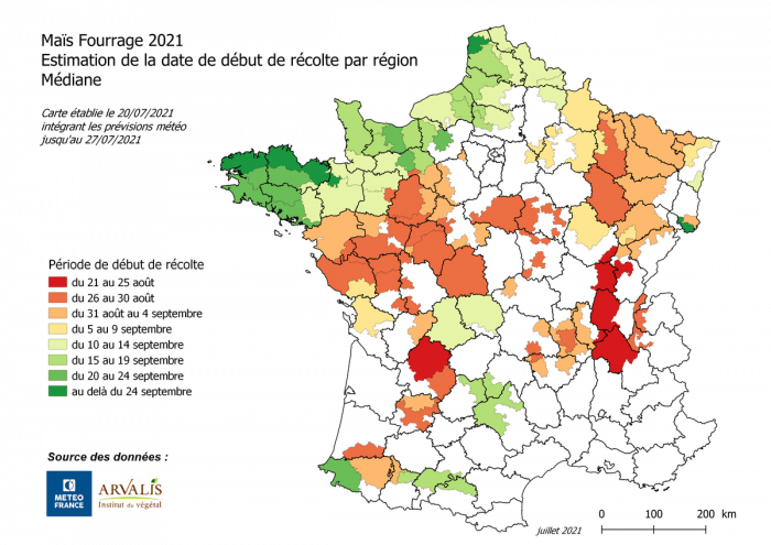 carte des dates de récolte du maïs fourrage 2021