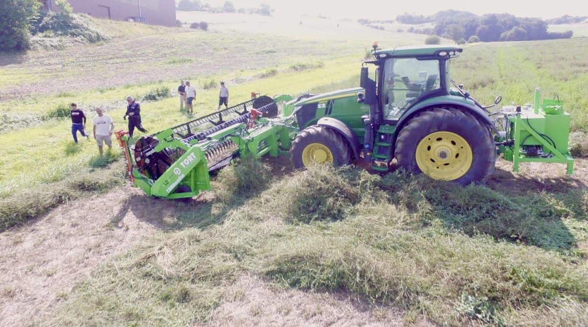 Une coupe pour la récolte décomposée de luzerne, coriandre et pois-chiche.