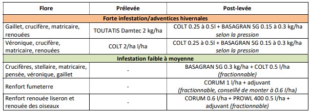 tableau de programmes complets pour le pois d'hiver