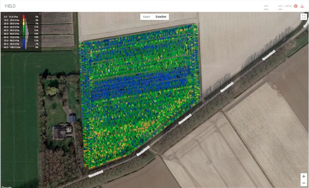 En option sur les arracheuses Vervaet, la cartographie de rendement des parcelles de betteraves.