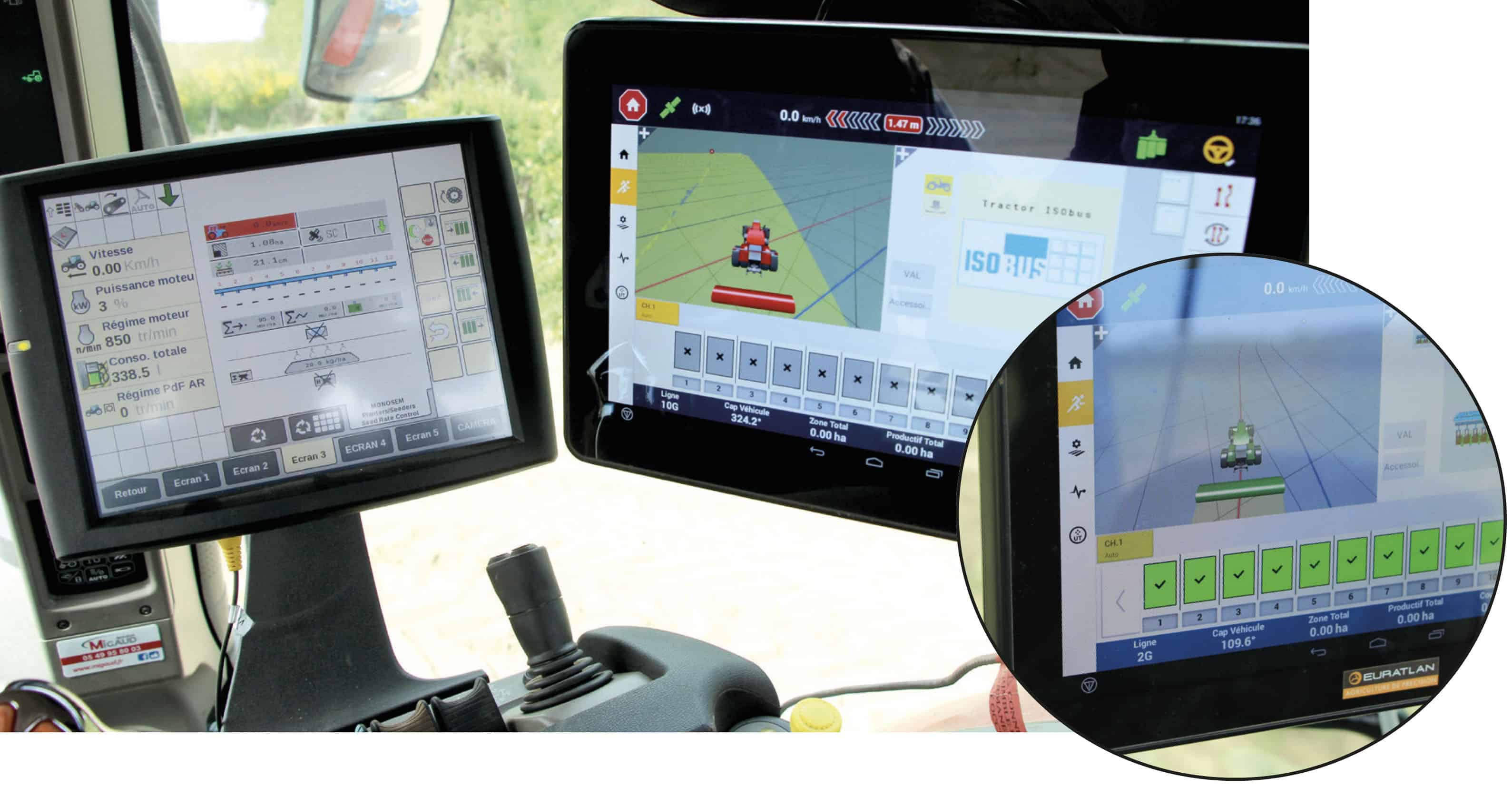 console de pilotage bineuse dans le tracteur case IH Puma