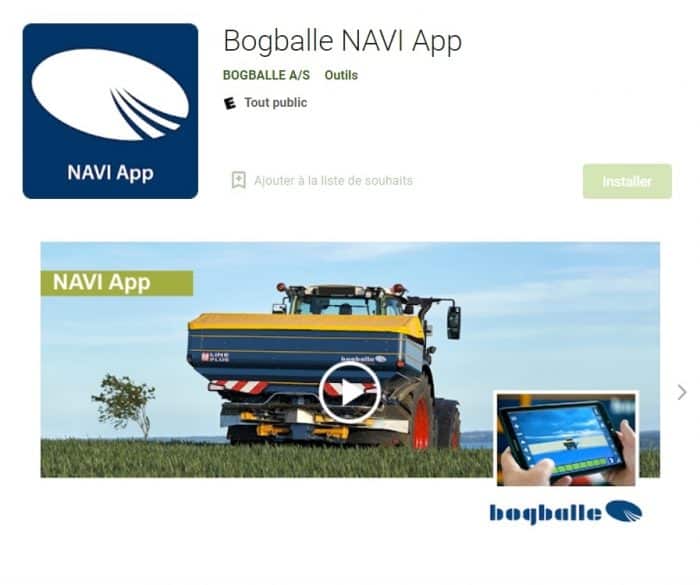 Bogballe NAVI App épandeur d'engrais playstore