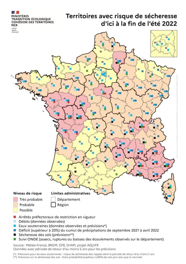 risque de sécheresse par département