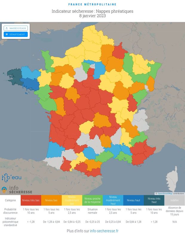 Des nappes phréatiques toujours dans le rouge au début de l'année 2023