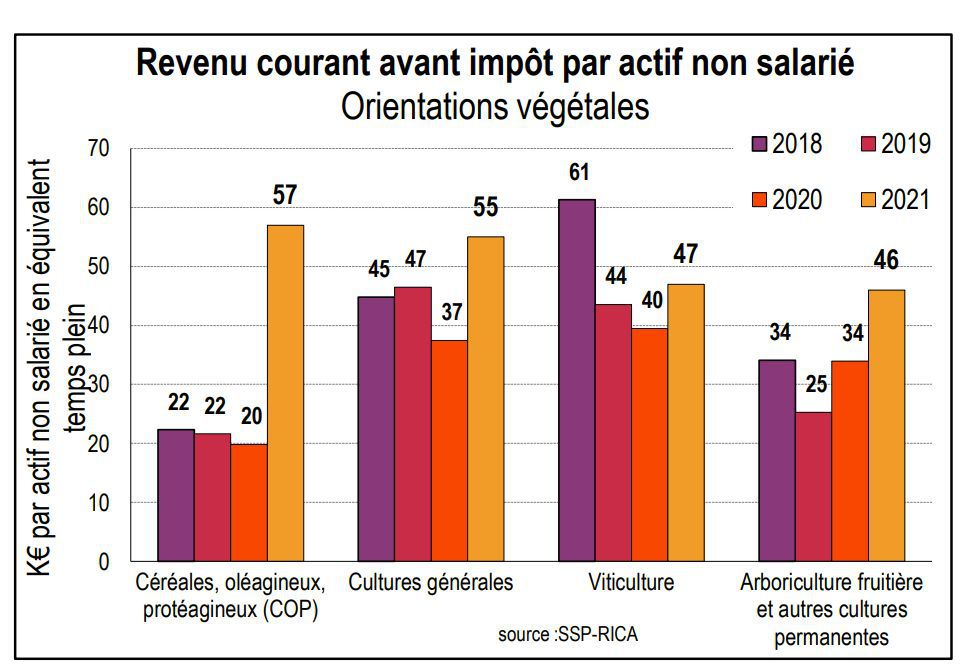 Revenu courant agrciole avant impôt par actif non salarié.