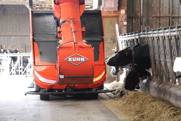 Kuhn AURA: un robot de distribution des rations en élevage bovin.