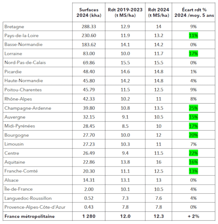 Maïs ensilage 2024 : un rendement moyen de 12,3 t MS/ha