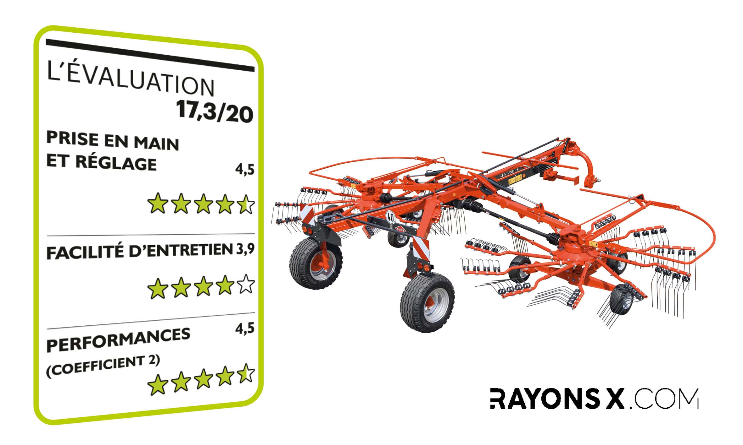 17,3 / 20 pour l'andaineur Kuhn GA 7501+
