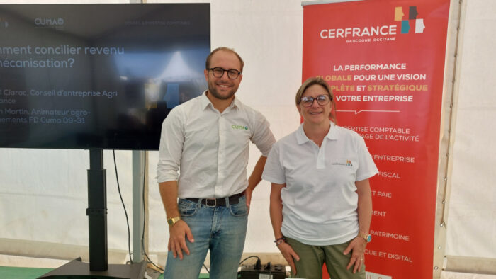 Julien Martin (FD cuma 31 09) et Muriel Clarac (CER France Gascogne Occitanie) à Innov-Agri en septembre 2026.